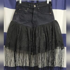 ✨ Vintage 1980s Black Denim & Lace Midi Skirt ✨